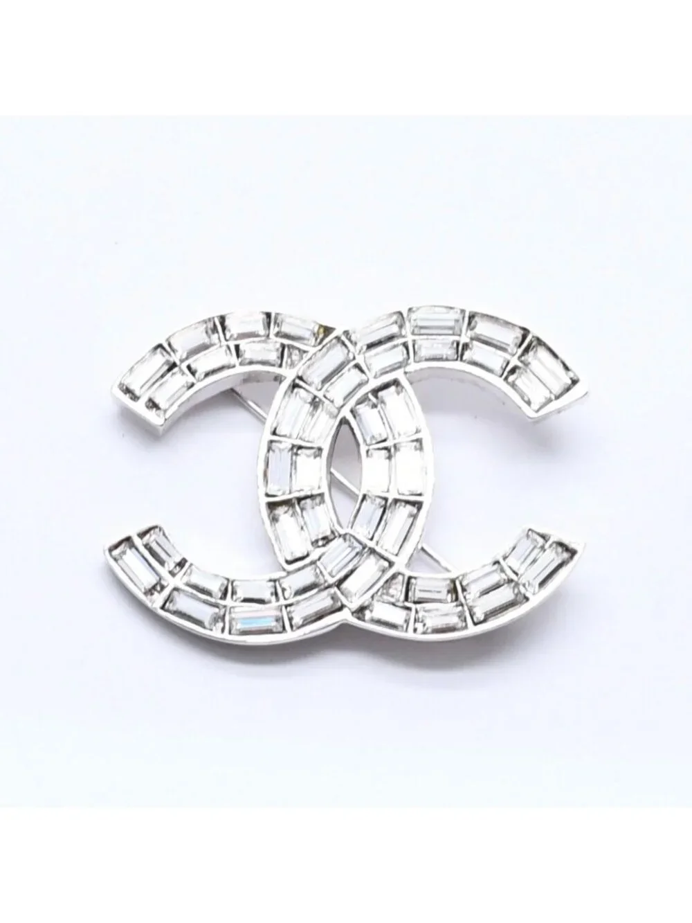 Chanel CC Logo Brooch 01 Metal Rhinestone Silver Clear